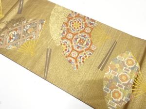 アンティーク　扇に花鳥・古典柄織り出し袋帯（材料）